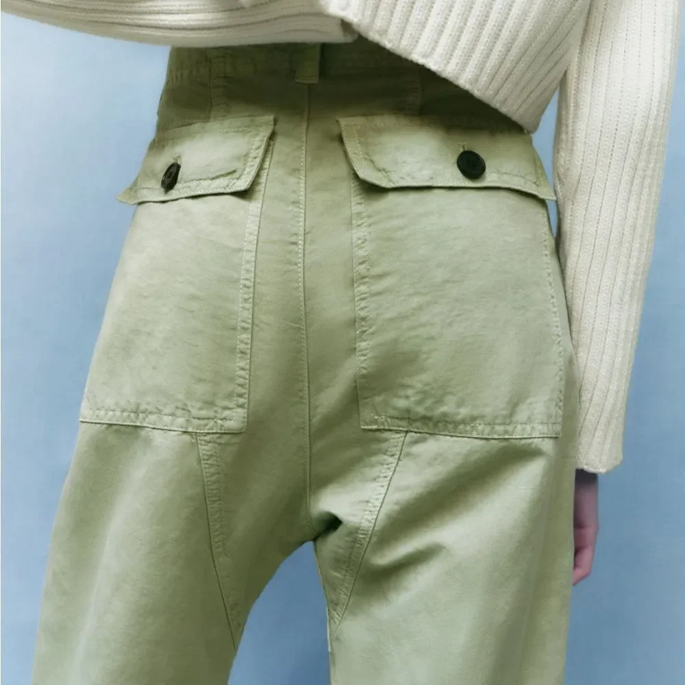 Zara LINEN BLEND TURNED UP CUFF PANTS